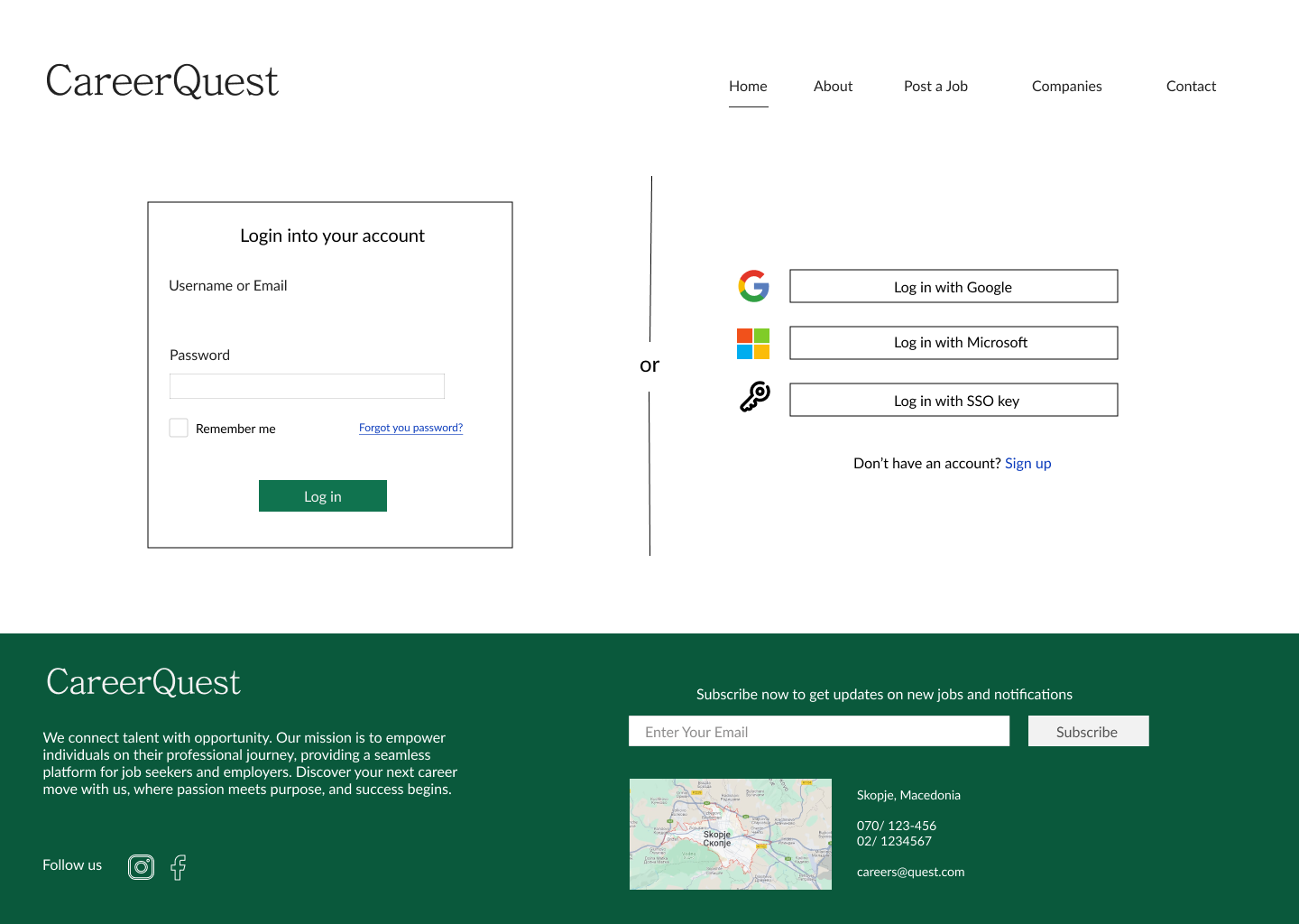 Login page